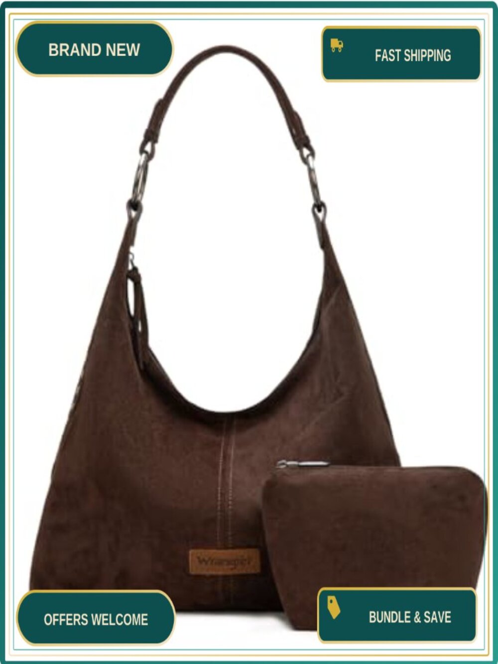 Suede Hobo Bag Slouchy Shoulder Purse Western 2Pc Set